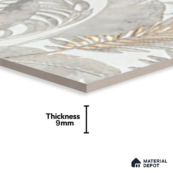 Floral Wall Tile TL 09997 C Leaf Silvar Decor 2 ft x 1 ft Silver Ceramic Glue Matte Finish Pattern 2 Tile - 9 mm | Ideal for Living Room, Bathroom, Kitchen | Please Expect a Slight Variation of Pattern