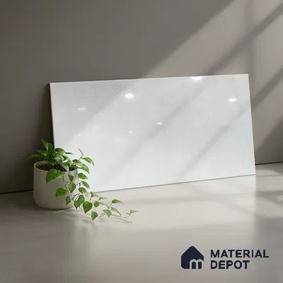 Stone Wall Tile TL 09997 Leaf Silvar 2 ft x 1 ft Silver Ceramic Glossy Finish Plain Tile - 9 mm | Ideal for Living Room, Bathroom, Kitchen