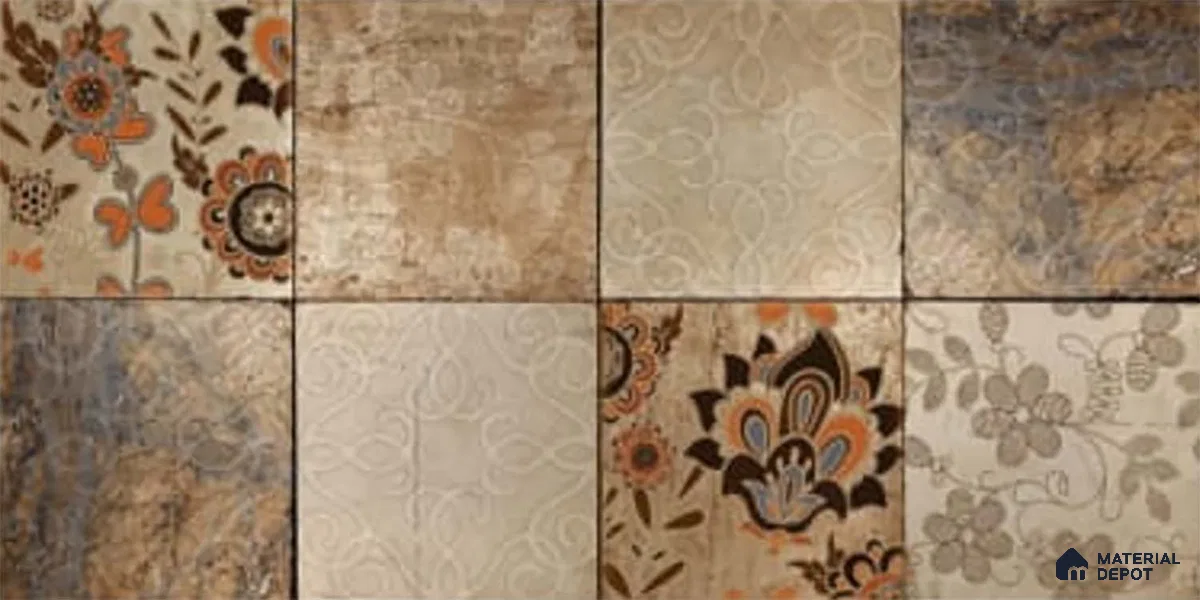 Patterned Wall Tile TL 09729 C 24274 2 ft x 1 ft Brown Ceramic Glossy Finish Highlighter 1 Tile - 9 mm | Ideal for Bathroom, Kitchen | Please Expect a Slight Variation of Pattern