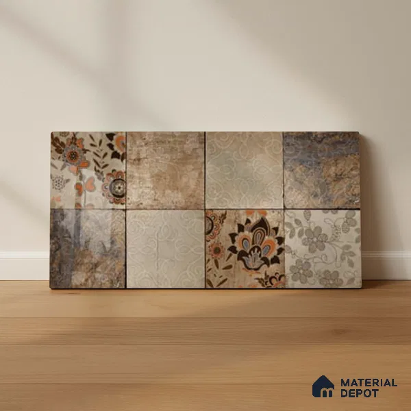 Patterned Wall Tile TL 09729 C 24274 2 ft x 1 ft Brown Ceramic Glossy Finish Highlighter 1 Tile - 9 mm | Ideal for Bathroom, Kitchen | Please Expect a Slight Variation of Pattern