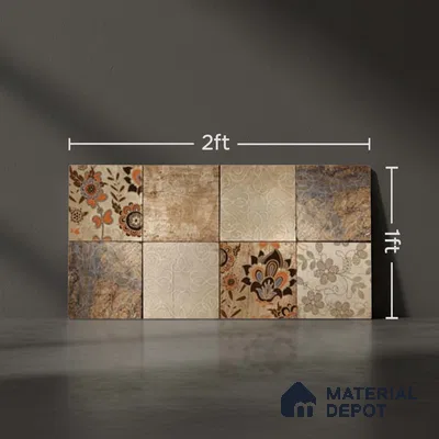 Patterned Wall Tile TL 09729 C 24274 2 ft x 1 ft Brown Ceramic Glossy Finish Highlighter 1 Tile - 9 mm | Ideal for Bathroom, Kitchen | Please Expect a Slight Variation of Pattern