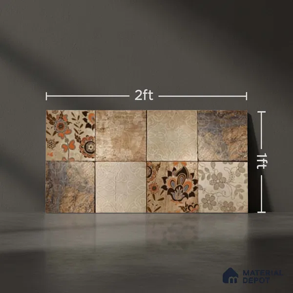 Patterned Wall Tile TL 09729 C 24274 2 ft x 1 ft Brown Ceramic Glossy Finish Highlighter 1 Tile - 9 mm | Ideal for Bathroom, Kitchen | Please Expect a Slight Variation of Pattern