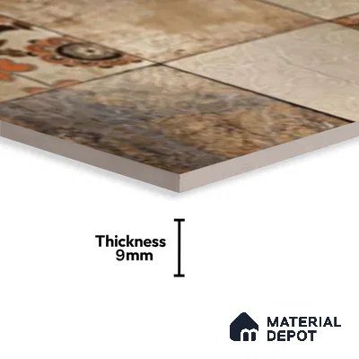 Patterned Wall Tile TL 09729 C 24274 2 ft x 1 ft Brown Ceramic Glossy Finish Highlighter 1 Tile - 9 mm | Ideal for Bathroom, Kitchen | Please Expect a Slight Variation of Pattern