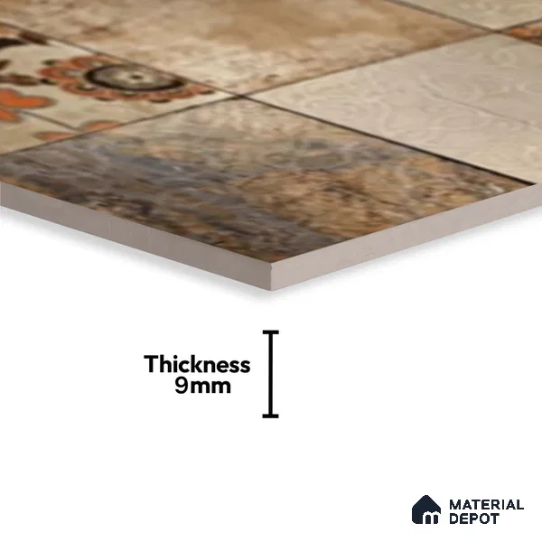 Patterned Wall Tile TL 09729 C 24274 2 ft x 1 ft Brown Ceramic Glossy Finish Highlighter 1 Tile - 9 mm | Ideal for Bathroom, Kitchen | Please Expect a Slight Variation of Pattern