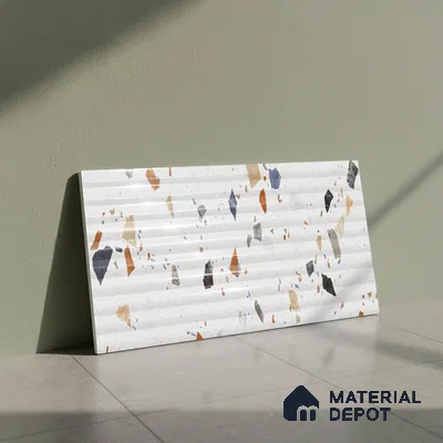 Terrazzo Wall Tile TL 09746 B  2 ft x 1 ft White Ceramic Glossy Finish Decor 1 Tile - 9 mm | Ideal for Bathroom, Kitchen