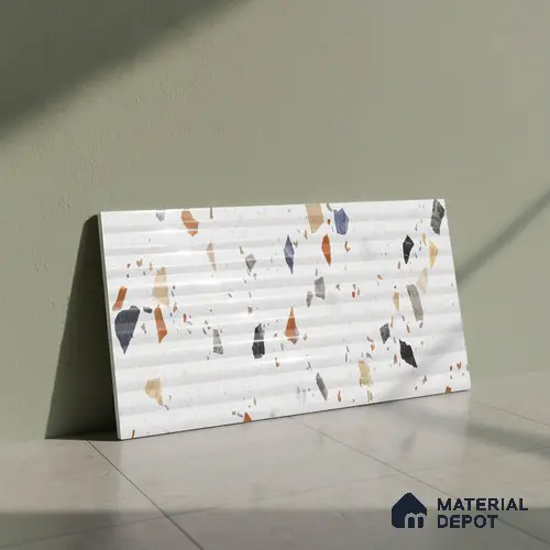 Terrazzo Wall Tile TL 09746 B  2 ft x 1 ft White Ceramic Glossy Finish Decor 1 Tile - 9 mm | Ideal for Bathroom, Kitchen