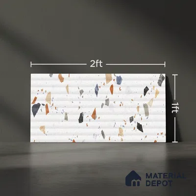 Terrazzo Wall Tile TL 09746 B  2 ft x 1 ft White Ceramic Glossy Finish Decor 1 Tile - 9 mm | Ideal for Bathroom, Kitchen