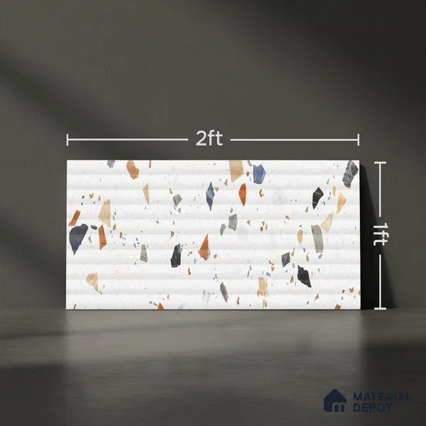 Terrazzo Wall Tile TL 09746 B 2 ft x 1 ft White Ceramic Glossy Finish Decor 1 Tile - 9 mm | Ideal for Bathroom, Kitchen