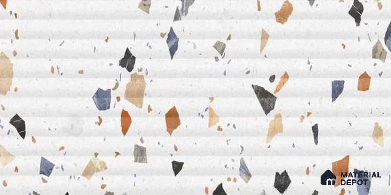 Terrazzo Wall Tile TL 09746 C  2 ft x 1 ft White Ceramic Glossy Finish Decor 2 Tile - 9 mm | Ideal for Bathroom, Kitchen