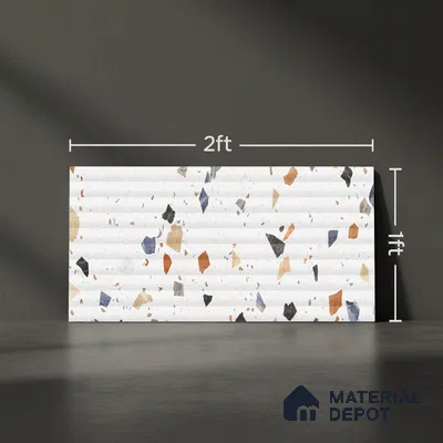 Terrazzo Wall Tile TL 09746 C  2 ft x 1 ft White Ceramic Glossy Finish Decor 2 Tile - 9 mm | Ideal for Bathroom, Kitchen