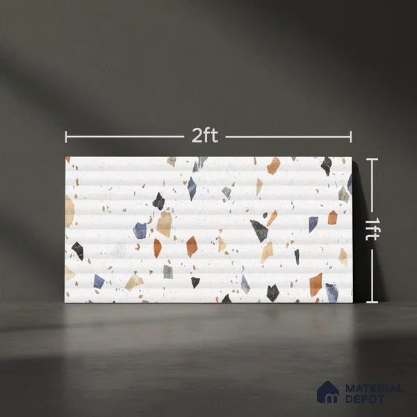 Terrazzo Wall Tile TL 09746 C  2 ft x 1 ft White Ceramic Glossy Finish Decor 2 Tile - 9 mm | Ideal for Bathroom, Kitchen