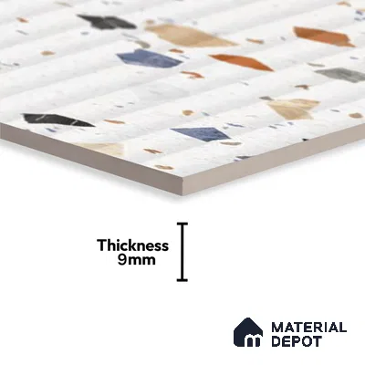 Terrazzo Wall Tile TL 09746 C  2 ft x 1 ft White Ceramic Glossy Finish Decor 2 Tile - 9 mm | Ideal for Bathroom, Kitchen