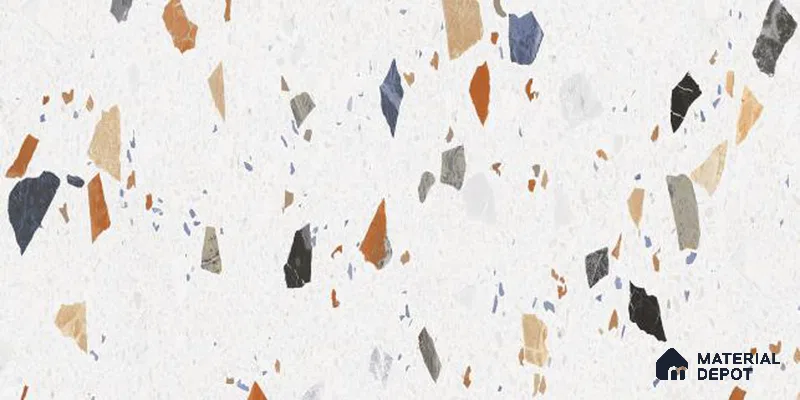 Terrazzo Wall Tile TL 09746  2 ft x 1 ft White Ceramic Glossy Finish Light Tile - 9 mm | Ideal for Bathroom, Kitchen