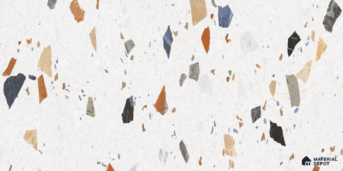 Terrazzo Wall Tile TL 09746 2 ft x 1 ft White Ceramic Glossy Finish Light Tile - 9 mm | Ideal for Bathroom, Kitchen