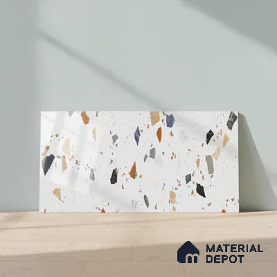 Terrazzo Wall Tile TL 09746  2 ft x 1 ft White Ceramic Glossy Finish Light Tile - 9 mm | Ideal for Bathroom, Kitchen