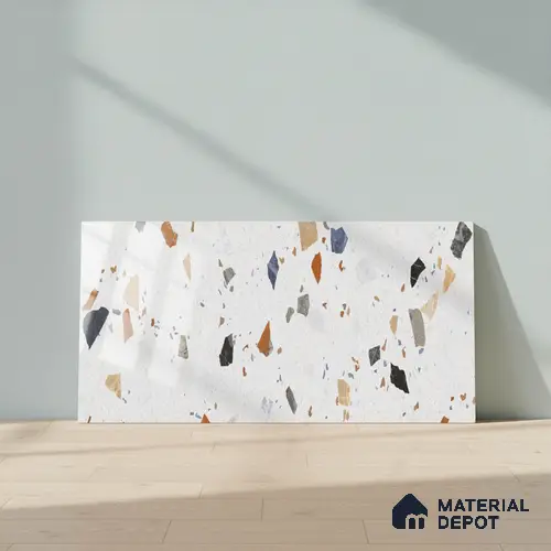 Terrazzo Wall Tile TL 09746  2 ft x 1 ft White Ceramic Glossy Finish Light Tile - 9 mm | Ideal for Bathroom, Kitchen