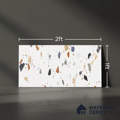 Terrazzo Wall Tile TL 09746  2 ft x 1 ft White Ceramic Glossy Finish Light Tile - 9 mm | Ideal for Bathroom, Kitchen