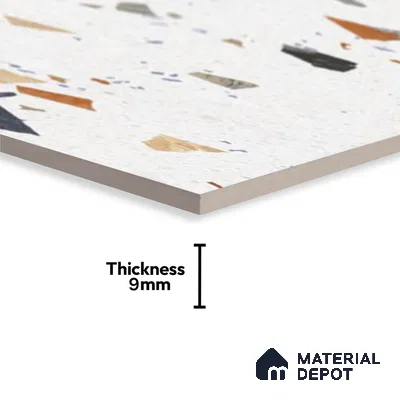 Terrazzo Wall Tile TL 09746  2 ft x 1 ft White Ceramic Glossy Finish Light Tile - 9 mm | Ideal for Bathroom, Kitchen