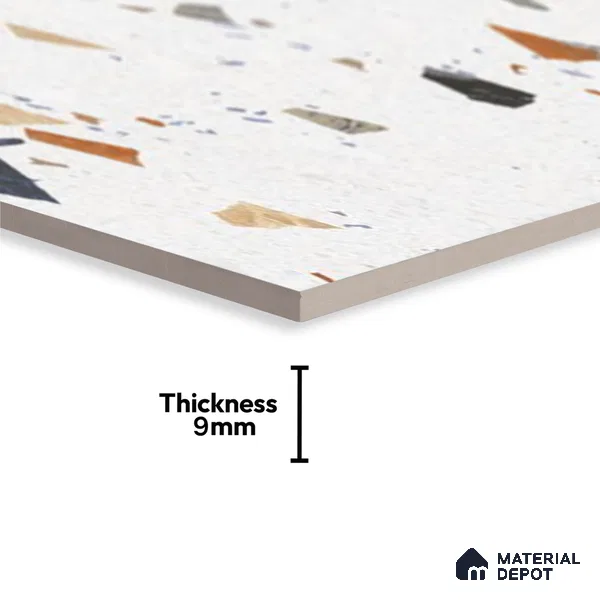 Terrazzo Wall Tile TL 09746 2 ft x 1 ft White Ceramic Glossy Finish Light Tile - 9 mm | Ideal for Bathroom, Kitchen
