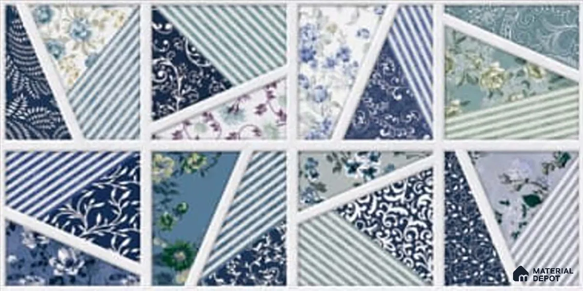 Patterned Wall Tile TL 09733 C 225017 2 ft x 1 ft Blue Ceramic Glossy Finish Highlighter 1 Tile - 9 mm | Ideal for Bathroom, Kitchen | Please Expect a Slight Variation of Pattern