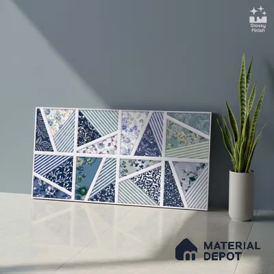 Patterned Wall Tile TL 09733 C 225017 2 ft x 1 ft Blue Ceramic Glossy Finish Highlighter 1 Tile - 9 mm | Ideal for Bathroom, Kitchen | Please Expect a Slight Variation of Pattern