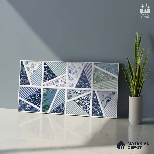 Patterned Wall Tile TL 09733 C 225017 2 ft x 1 ft Blue Ceramic Glossy Finish Highlighter 1 Tile - 9 mm | Ideal for Bathroom, Kitchen | Please Expect a Slight Variation of Pattern