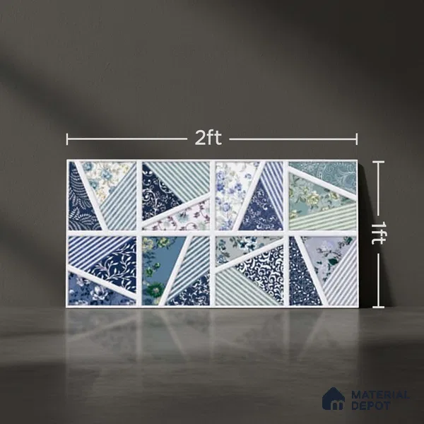 Patterned Wall Tile TL 09733 C 225017 2 ft x 1 ft Blue Ceramic Glossy Finish Highlighter 1 Tile - 9 mm | Ideal for Bathroom, Kitchen | Please Expect a Slight Variation of Pattern
