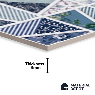 Patterned Wall Tile TL 09733 C 225017 2 ft x 1 ft Blue Ceramic Glossy Finish Highlighter 1 Tile - 9 mm | Ideal for Bathroom, Kitchen | Please Expect a Slight Variation of Pattern