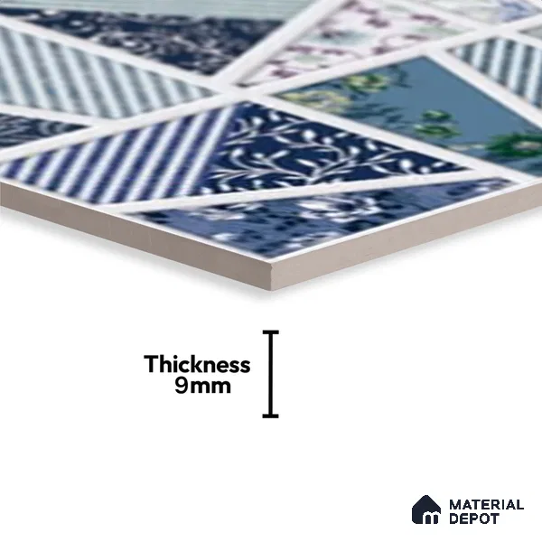 Patterned Wall Tile TL 09733 C 225017 2 ft x 1 ft Blue Ceramic Glossy Finish Highlighter 1 Tile - 9 mm | Ideal for Bathroom, Kitchen | Please Expect a Slight Variation of Pattern