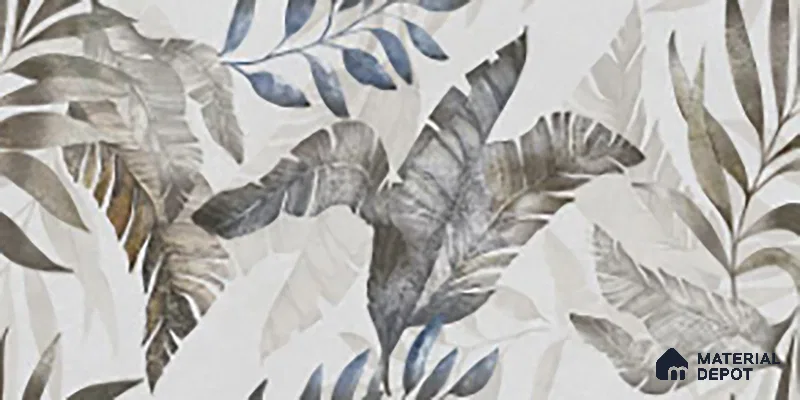 Floral Wall Tile TL 09996 B Leafty Gray Decor 2 ft x 1 ft Grey Ceramic Glue Matte Finish Decor Tile - 9 mm | Ideal for Living Room, Bathroom, Kitchen | Please Expect a Slight Variation of Pattern