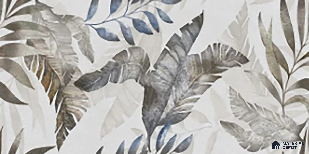 Floral Wall Tile TL 09996 B Leafty Gray Decor 2 ft x 1 ft Grey Ceramic Glue Matte Finish Decor Tile - 9 mm | Ideal for Living Room, Bathroom, Kitchen | Please Expect a Slight Variation of Pattern