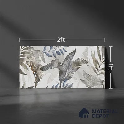 Floral Wall Tile TL 09996 B Leafty Gray Decor 2 ft x 1 ft Grey Ceramic Glue Matte Finish Decor Tile - 9 mm | Ideal for Living Room, Bathroom, Kitchen | Please Expect a Slight Variation of Pattern