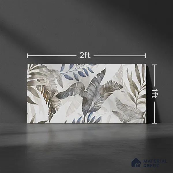 Floral Wall Tile TL 09996 B Leafty Gray Decor 2 ft x 1 ft Grey Ceramic Glue Matte Finish Decor Tile - 9 mm | Ideal for Living Room, Bathroom, Kitchen | Please Expect a Slight Variation of Pattern