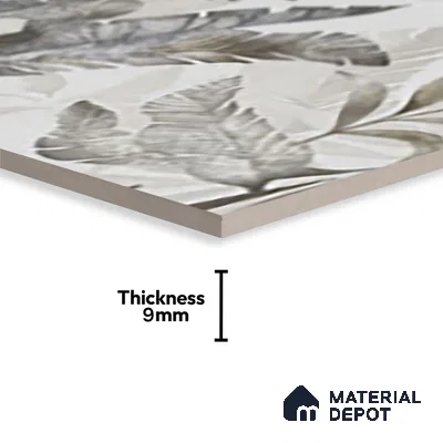 Floral Wall Tile TL 09996 B Leafty Gray Decor 2 ft x 1 ft Grey Ceramic Glue Matte Finish Decor Tile - 9 mm | Ideal for Living Room, Bathroom, Kitchen | Please Expect a Slight Variation of Pattern