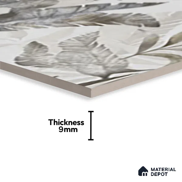 Floral Wall Tile TL 09996 B Leafty Gray Decor 2 ft x 1 ft Grey Ceramic Glue Matte Finish Decor Tile - 9 mm | Ideal for Living Room, Bathroom, Kitchen | Please Expect a Slight Variation of Pattern