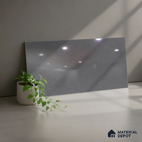 Stone Wall Tile TL 09996 C Leafty Gray 2 ft x 1 ft Black Ceramic Glue Matte Finish Plain Gray Tile - 9 mm | Ideal for Living Room, Bathroom, Kitchen