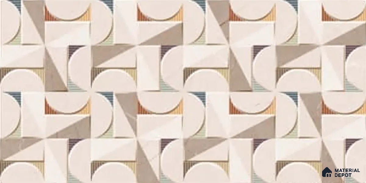 Patterned Wall Tile TL 09734 C 25110 2 ft x 1 ft Beige Ceramic Glossy Finish Highlighter 1 Tile - 9 mm | Ideal for Bathroom, Kitchen | Please Expect a Slight Variation of Pattern