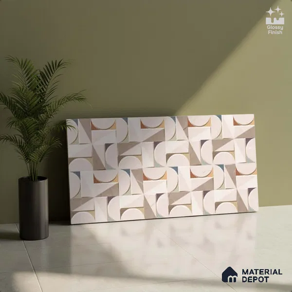 Patterned Wall Tile TL 09734 C 25110 2 ft x 1 ft Beige Ceramic Glossy Finish Highlighter 1 Tile - 9 mm | Ideal for Bathroom, Kitchen | Please Expect a Slight Variation of Pattern