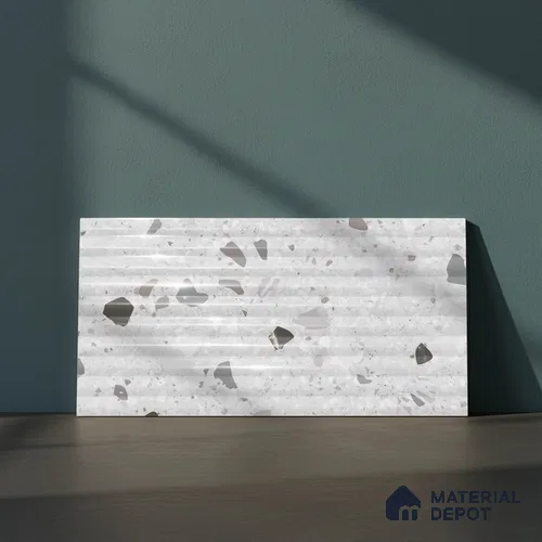 Terrazzo Wall Tile TL 09747 B  2 ft x 1 ft Grey Ceramic Glossy Finish Decor 1 Tile - 9 mm | Ideal for Bathroom, Kitchen