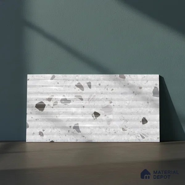 Terrazzo Wall Tile TL 09747 B  2 ft x 1 ft Grey Ceramic Glossy Finish Decor 1 Tile - 9 mm | Ideal for Bathroom, Kitchen