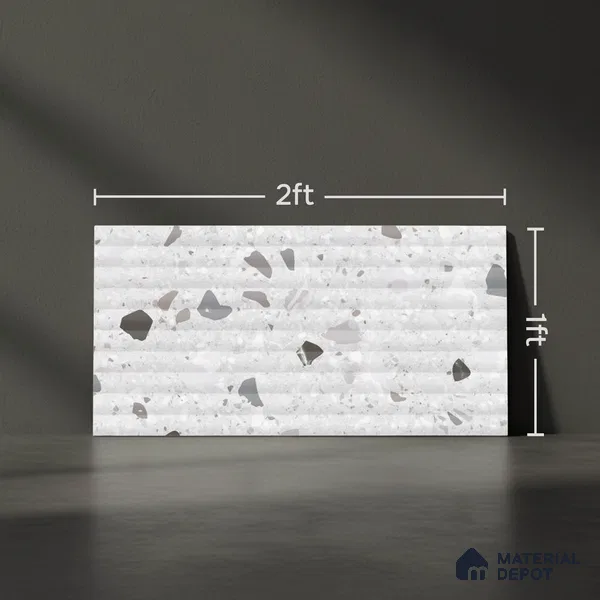 Terrazzo Wall Tile TL 09747 B  2 ft x 1 ft Grey Ceramic Glossy Finish Decor 1 Tile - 9 mm | Ideal for Bathroom, Kitchen
