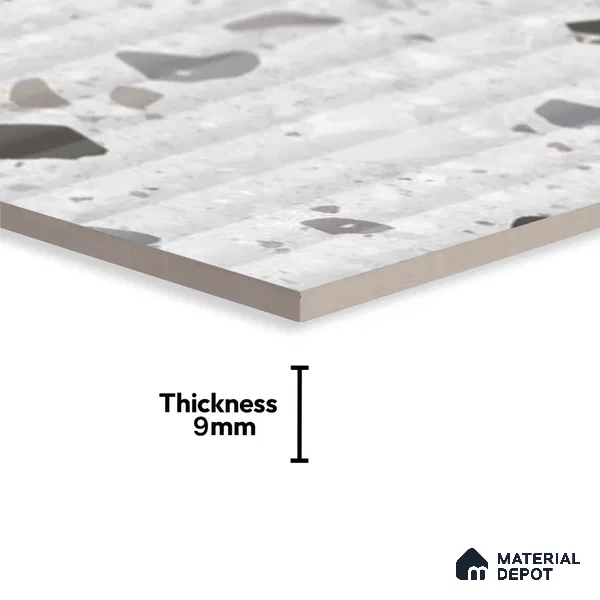 Terrazzo Wall Tile TL 09747 B  2 ft x 1 ft Grey Ceramic Glossy Finish Decor 1 Tile - 9 mm | Ideal for Bathroom, Kitchen