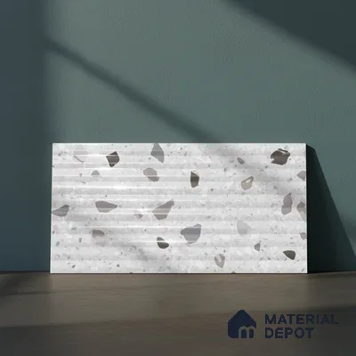 Terrazzo Wall Tile TL 09747 C  2 ft x 1 ft Grey Ceramic Glossy Finish Decor 2 Tile - 9 mm | Ideal for Bathroom, Kitchen