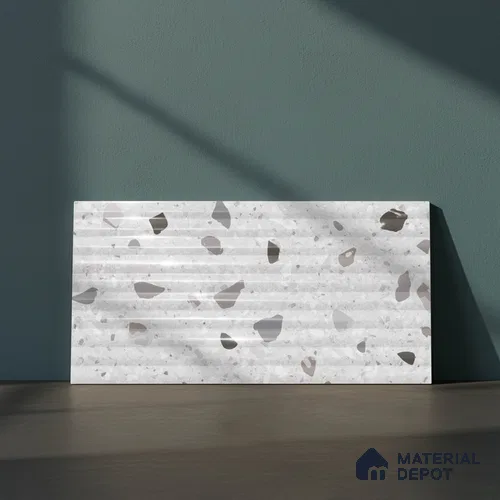 Terrazzo Wall Tile TL 09747 C  2 ft x 1 ft Grey Ceramic Glossy Finish Decor 2 Tile - 9 mm | Ideal for Bathroom, Kitchen
