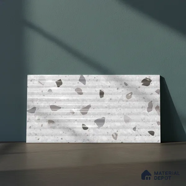 Terrazzo Wall Tile TL 09747 C 2 ft x 1 ft Grey Ceramic Glossy Finish Decor 2 Tile - 9 mm | Ideal for Bathroom, Kitchen