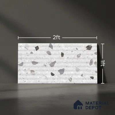 Terrazzo Wall Tile TL 09747 C  2 ft x 1 ft Grey Ceramic Glossy Finish Decor 2 Tile - 9 mm | Ideal for Bathroom, Kitchen