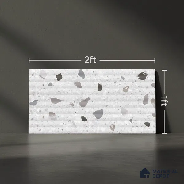 Terrazzo Wall Tile TL 09747 C 2 ft x 1 ft Grey Ceramic Glossy Finish Decor 2 Tile - 9 mm | Ideal for Bathroom, Kitchen