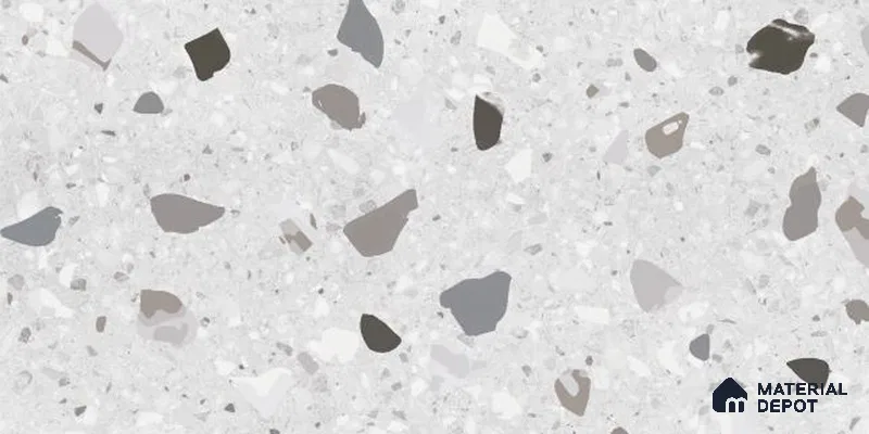 Terrazzo Wall Tile TL 09747  2 ft x 1 ft Grey Ceramic Glossy Finish Light Tile - 9 mm | Ideal for Bathroom, Kitchen