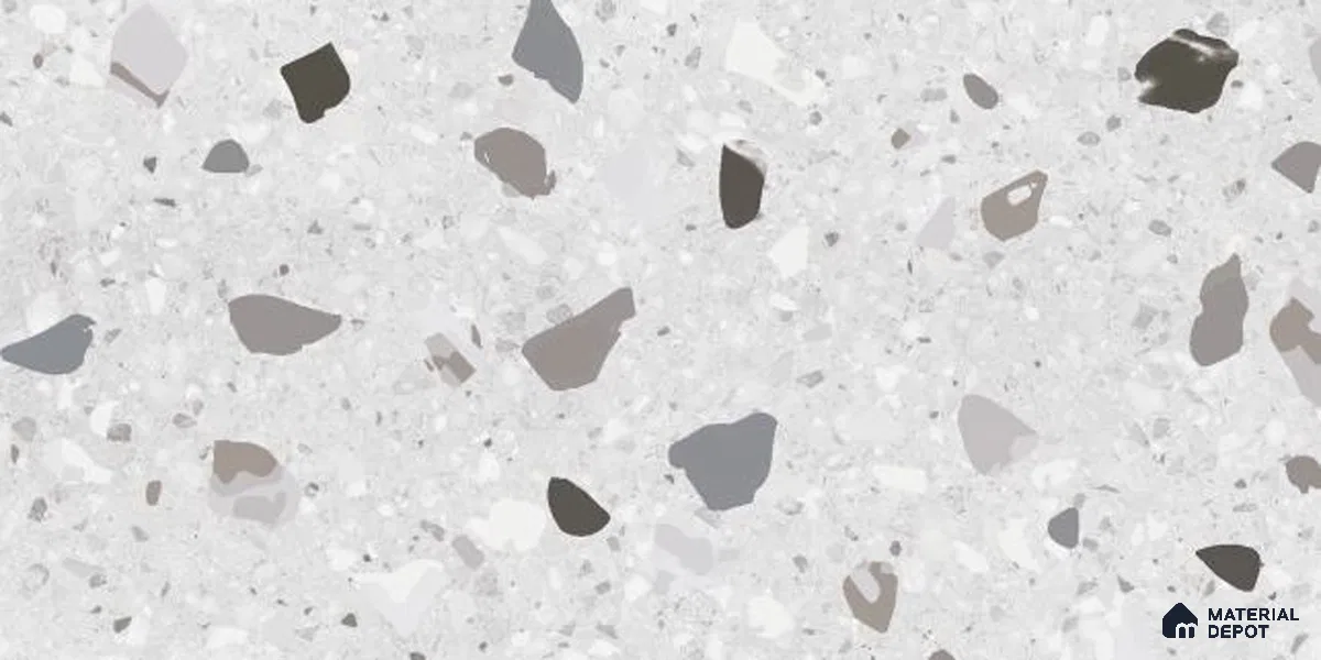 Terrazzo Wall Tile TL 09747  2 ft x 1 ft Grey Ceramic Glossy Finish Light Tile - 9 mm | Ideal for Bathroom, Kitchen