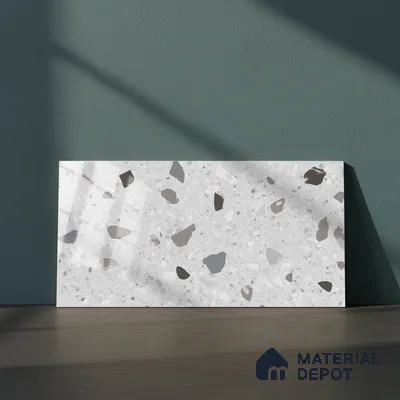 Terrazzo Wall Tile TL 09747  2 ft x 1 ft Grey Ceramic Glossy Finish Light Tile - 9 mm | Ideal for Bathroom, Kitchen
